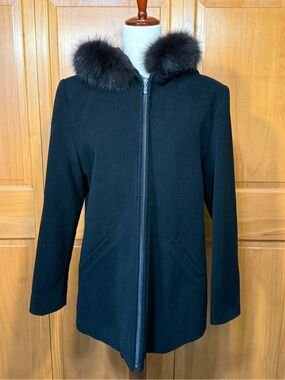 Vintage Kristen Blake Lambs Wool Coat with Fox Fur Trimmed Hood
